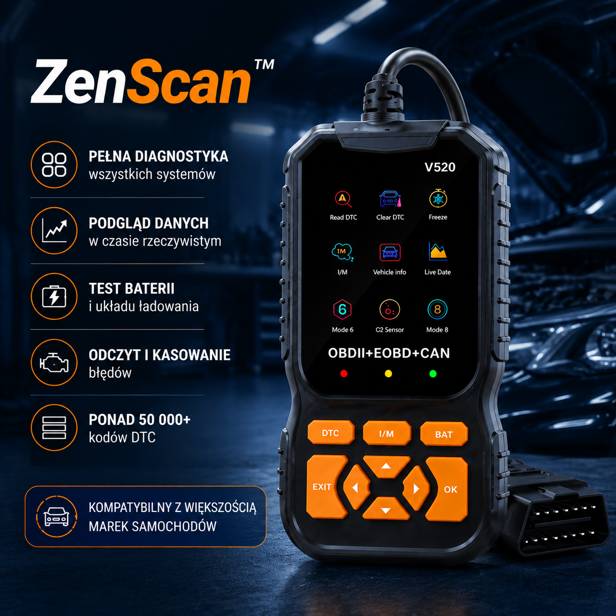 ZenScan™ – skaner samochodowy OBD2 z diagnostyką i kasowaniem błędów pojazdu